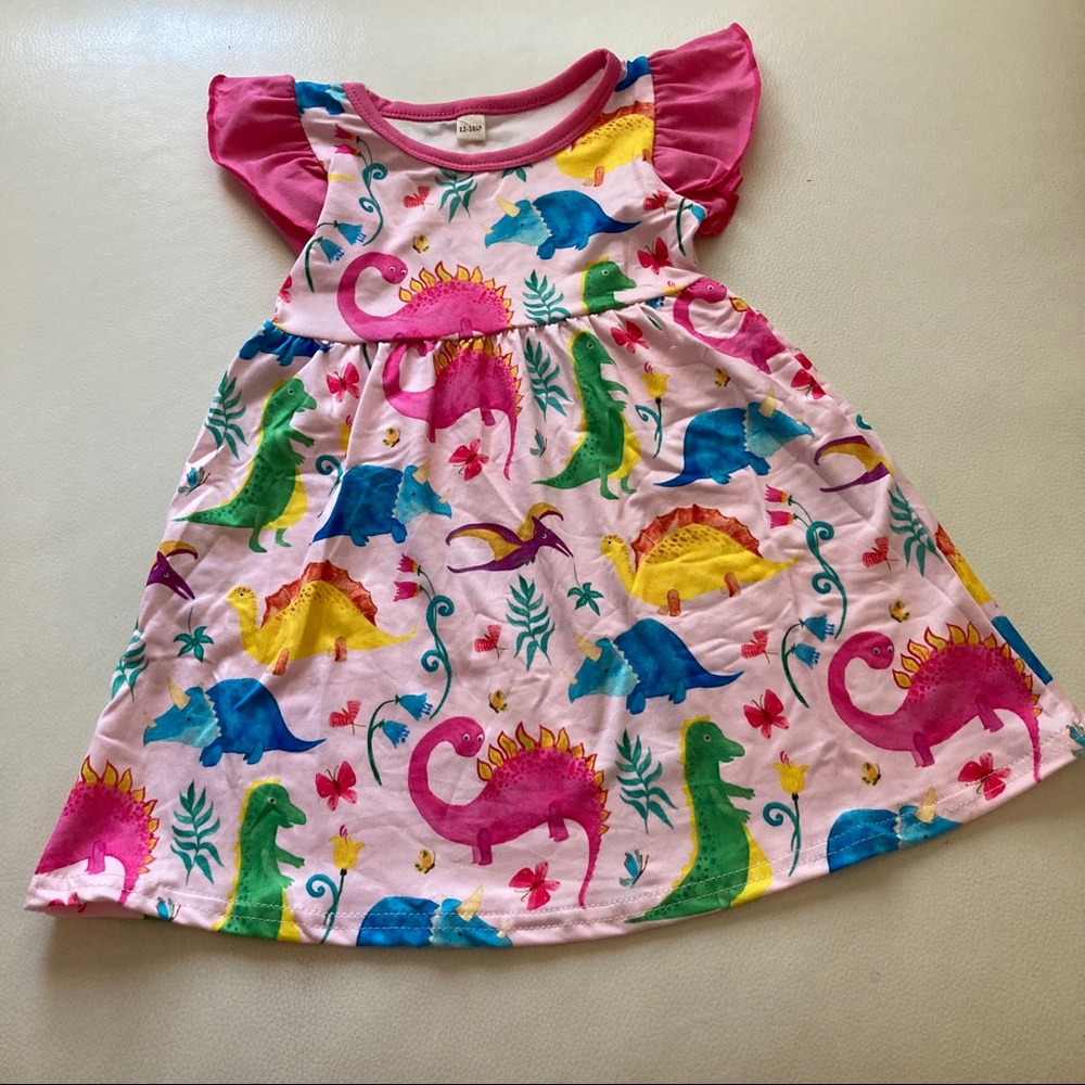 Boutique Dinosaur 🦖 🦕 hot pink ruffle dress - Picture 4 of 5